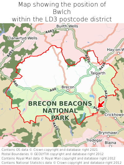 Map showing location of Bwlch within LD3
