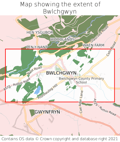 Map showing extent of Bwlchgwyn as bounding box