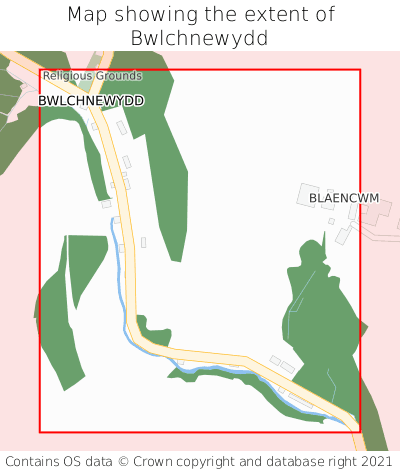 Map showing extent of Bwlchnewydd as bounding box