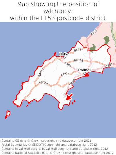 Map showing location of Bwlchtocyn within LL53