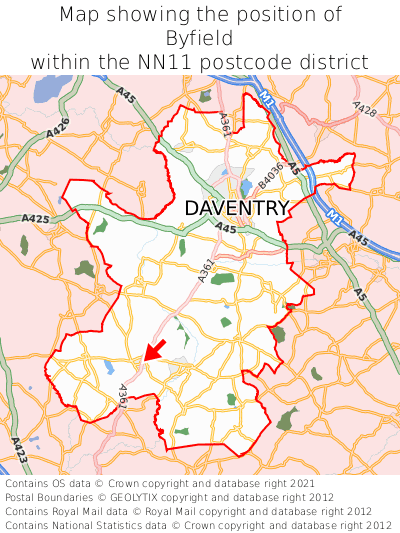 Map showing location of Byfield within NN11