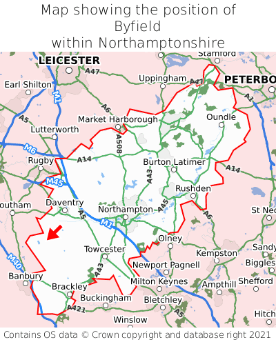 Map showing location of Byfield within Northamptonshire