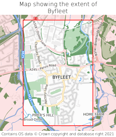 Map showing extent of Byfleet as bounding box