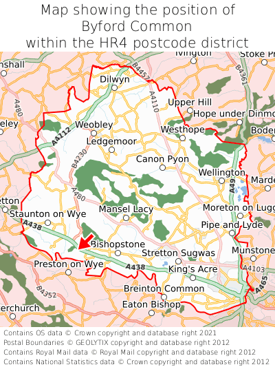 Map showing location of Byford Common within HR4