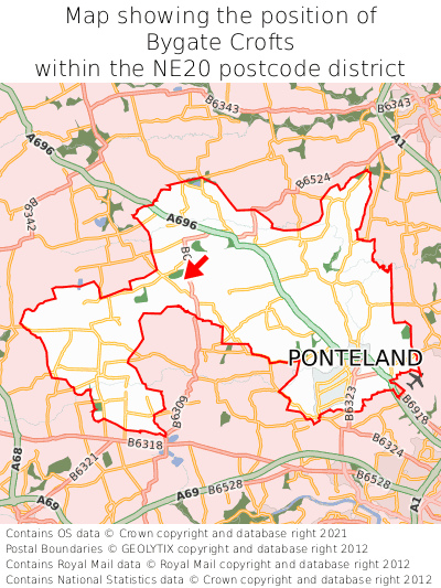 Map showing location of Bygate Crofts within NE20