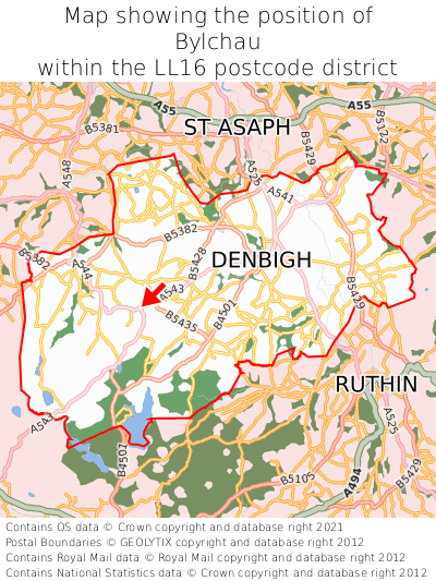 Map showing location of Bylchau within LL16