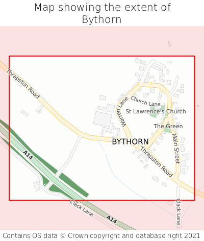Map showing extent of Bythorn as bounding box