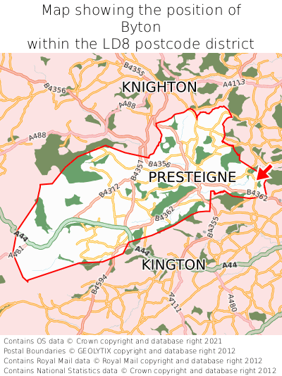 Map showing location of Byton within LD8