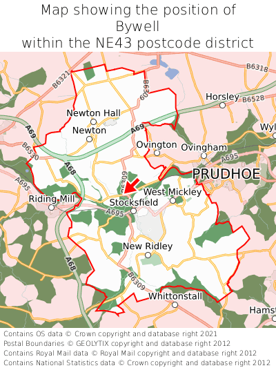 Map showing location of Bywell within NE43