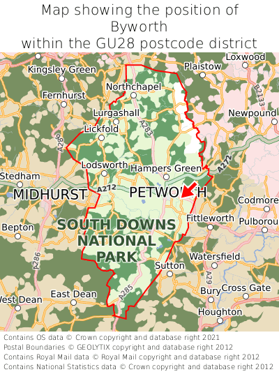 Map showing location of Byworth within GU28