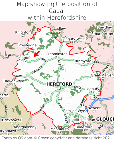 Map showing location of Cabal within Herefordshire