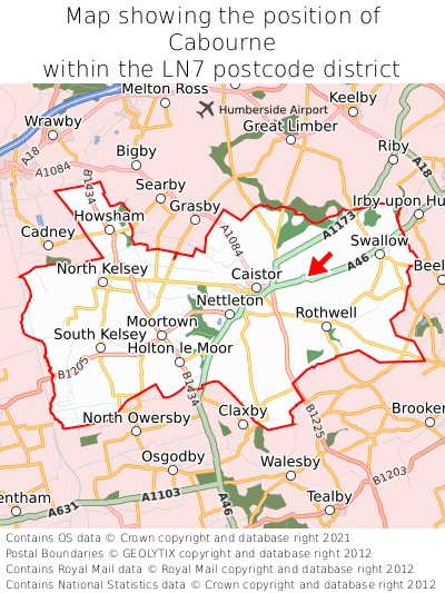 Map showing location of Cabourne within LN7