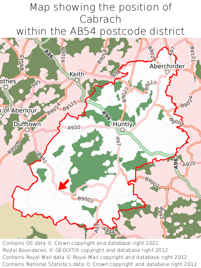 Map showing location of Cabrach within AB54