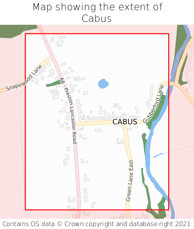 Map showing extent of Cabus as bounding box