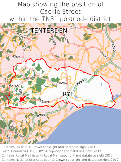 Map showing location of Cackle Street within TN31