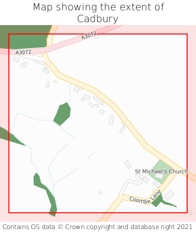 Map showing extent of Cadbury as bounding box