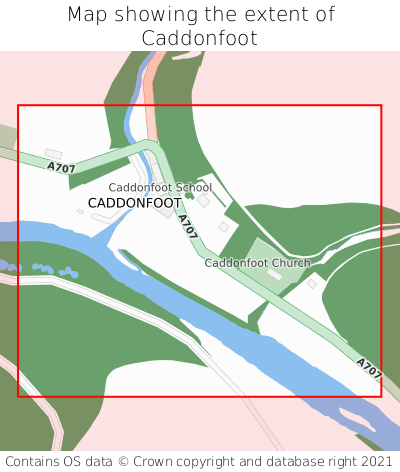 Map showing extent of Caddonfoot as bounding box