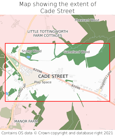 Map showing extent of Cade Street as bounding box