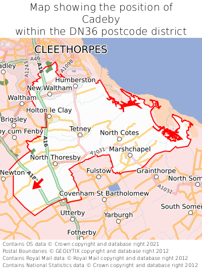 Map showing location of Cadeby within DN36