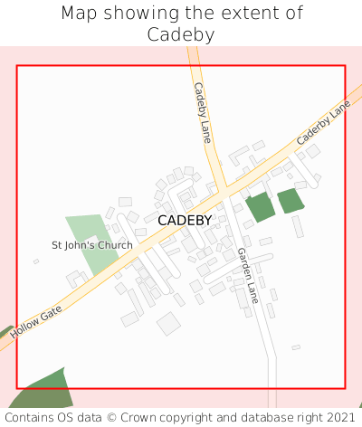 Map showing extent of Cadeby as bounding box