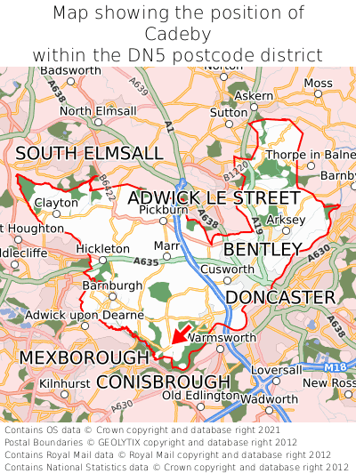 Map showing location of Cadeby within DN5