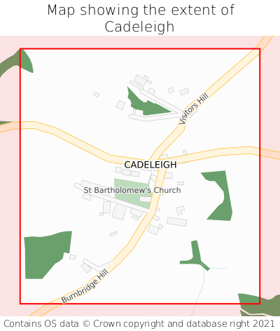 Map showing extent of Cadeleigh as bounding box