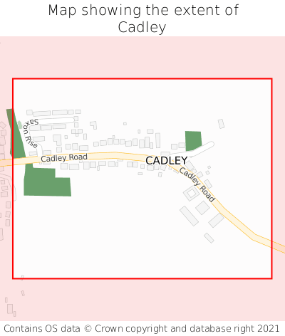Map showing extent of Cadley as bounding box