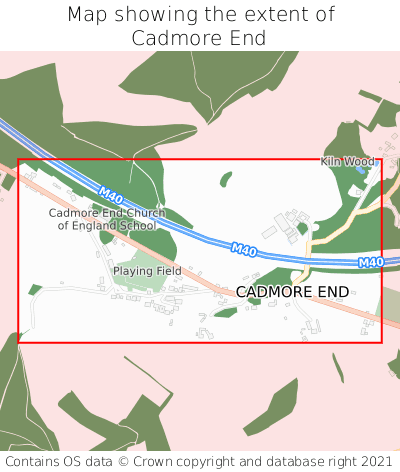 Map showing extent of Cadmore End as bounding box