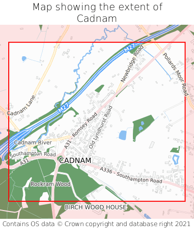 Map showing extent of Cadnam as bounding box