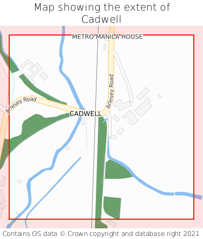 Map showing extent of Cadwell as bounding box
