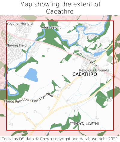 Map showing extent of Caeathro as bounding box