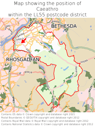 Map showing location of Caeathro within LL55