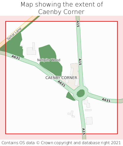Map showing extent of Caenby Corner as bounding box