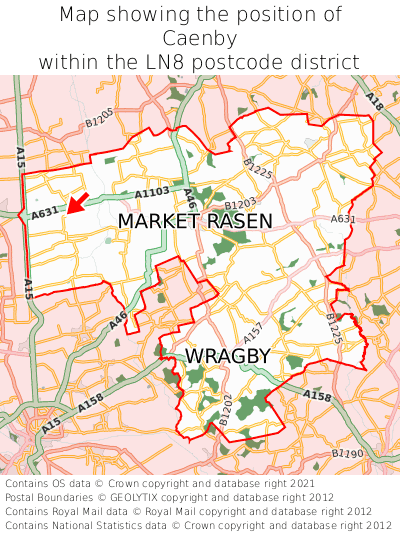 Map showing location of Caenby within LN8