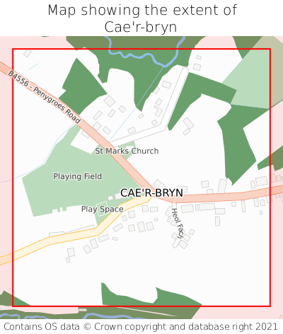 Map showing extent of Cae'r-bryn as bounding box