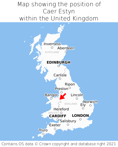 Map showing location of Caer Estyn within the UK