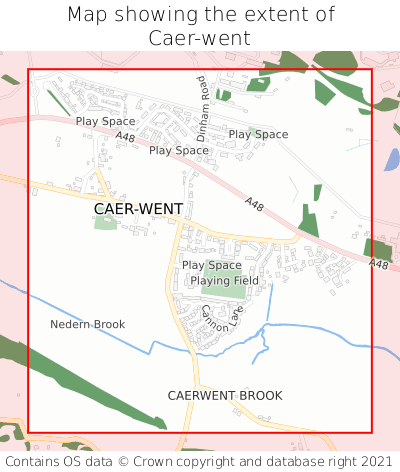 Map showing extent of Caer-went as bounding box