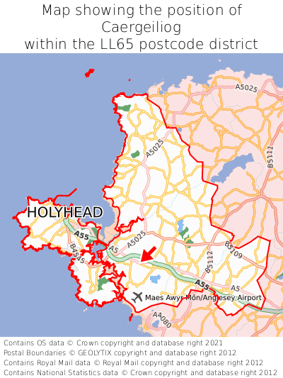 Map showing location of Caergeiliog within LL65