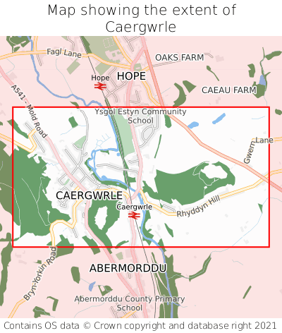 Map showing extent of Caergwrle as bounding box
