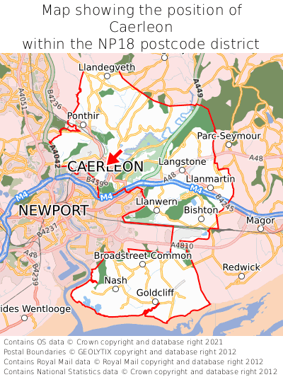 Map showing location of Caerleon within NP18