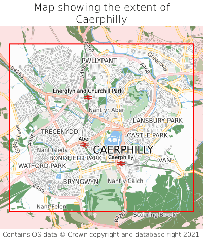 Map showing extent of Caerphilly as bounding box