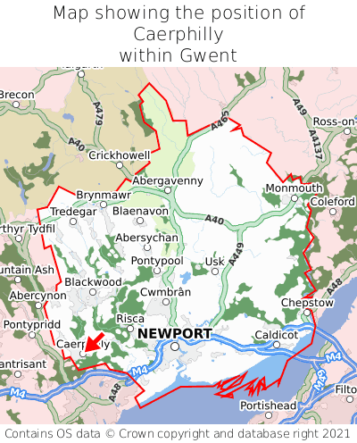 Map showing location of Caerphilly within Gwent