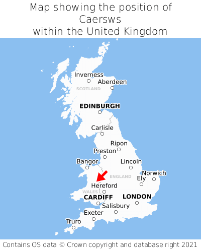 Map showing location of Caersws within the UK