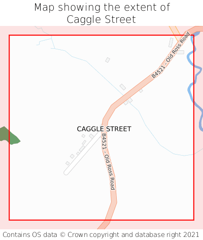 Map showing extent of Caggle Street as bounding box