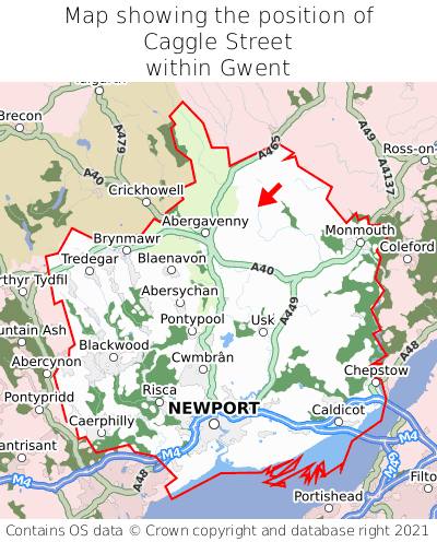 Map showing location of Caggle Street within Gwent