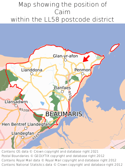 Map showing location of Caim within LL58