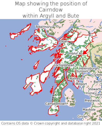 Map showing location of Cairndow within Argyll and Bute