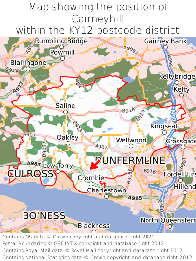 Map showing location of Cairneyhill within KY12