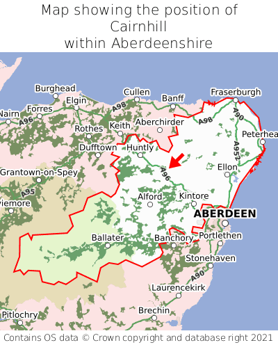 Map showing location of Cairnhill within Aberdeenshire