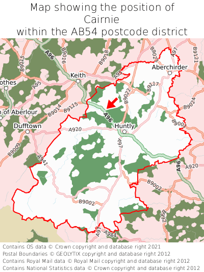 Map showing location of Cairnie within AB54